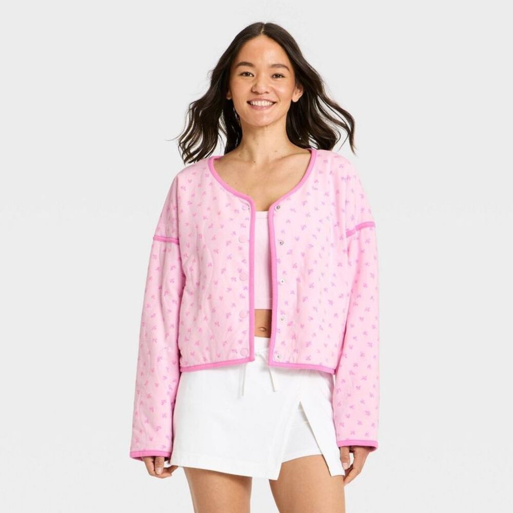 Women's Quilted Floral Jacket - JoyLab Rose Pink XL